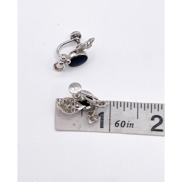 VTG Star-Art Sterling Silver Black Onyx Earrings Screw-Back Mid Century Modern - Picture 6 of 8